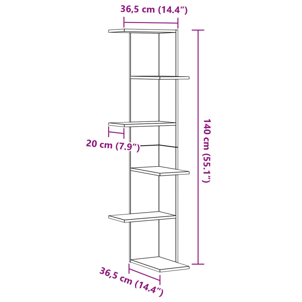 Mensola d'angolo  Nera in Rovere 36,5x36,5x140 cm in Legno Ingegnerizzato