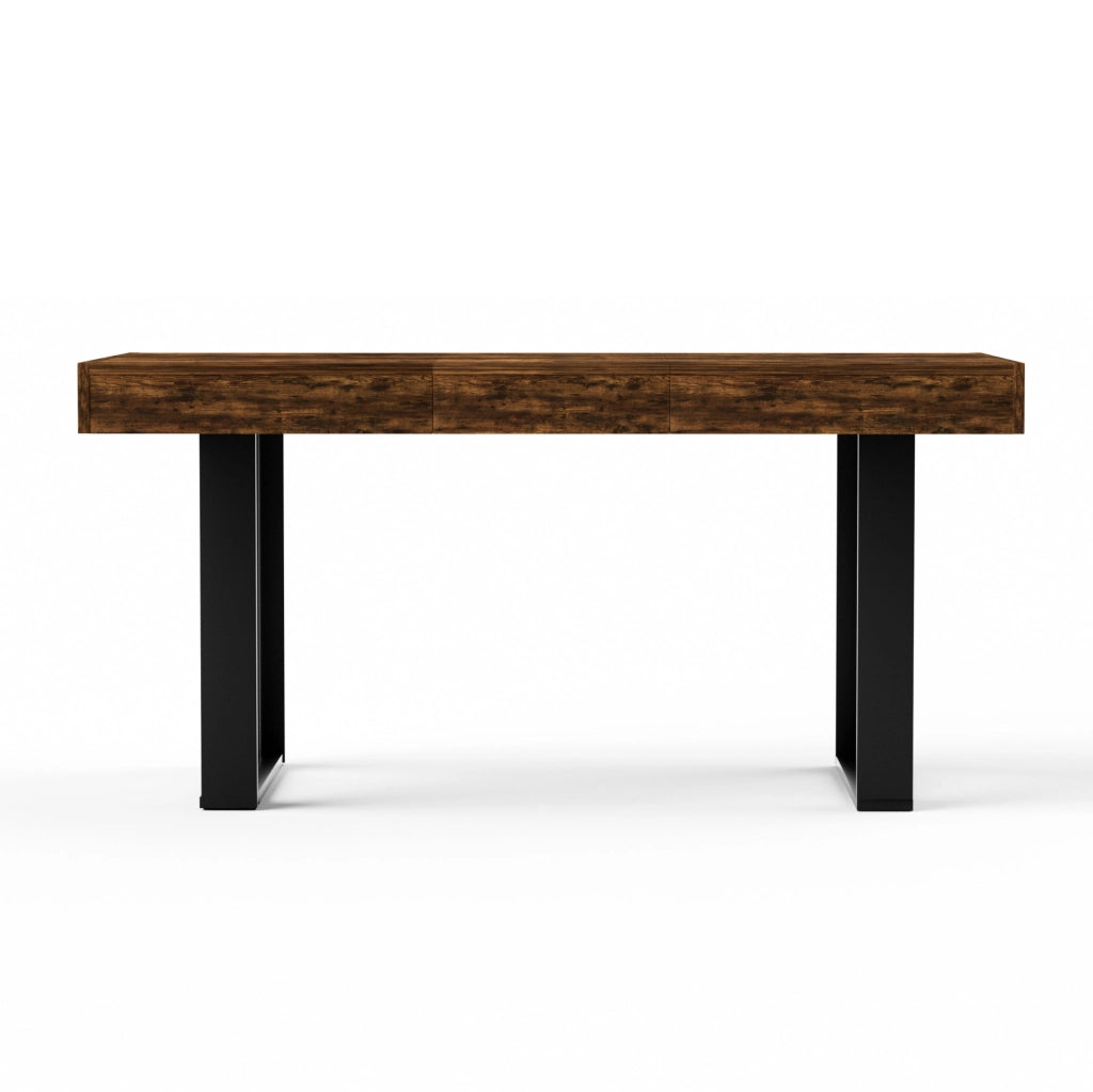 Tavolo da pranzo allungabile 120-160 cm in legno truciolare nero e marrone rustico