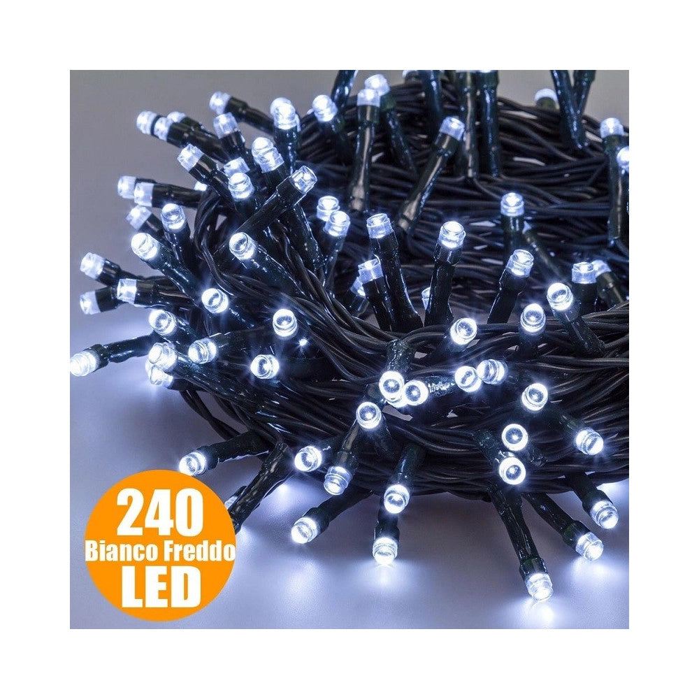 Trade Shop - Catena Luci A Led Luminosa Natalizia Metri 240 Led Bianco Freddo Con Giochi Luce -