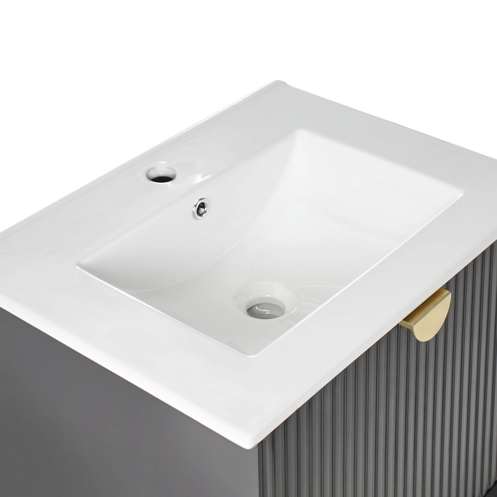 Mobiletto da parete con lavabo in legno massiccio per bagno 60 cm Nero stile moderno