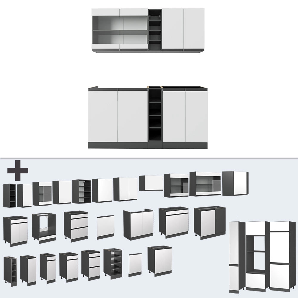 Vicco Cucina completa Bianco/antracite 160 cm Forma a J