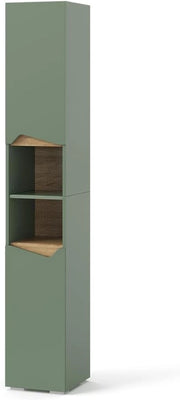 Mobile da bagno Marelle, Verde/Artigianale, 30 x 180 cm Con porte e vani aperti, per la conservazione di articoli da bagno e asciugamani