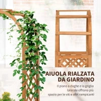Fioriera da Esterno a Fondo Cavo in Abete Marrone con Arco Decorativo e Grate per Rampicanti, 83x36x152 cm