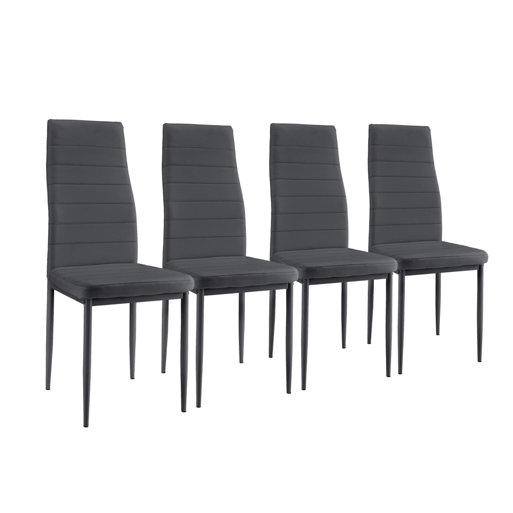 Set da Sala da Pranzo Tavolo con 4 Sedie Gambe in Acciaio Rivestimento in Similpelle - Nero / Grigio Scuro [en.casa]