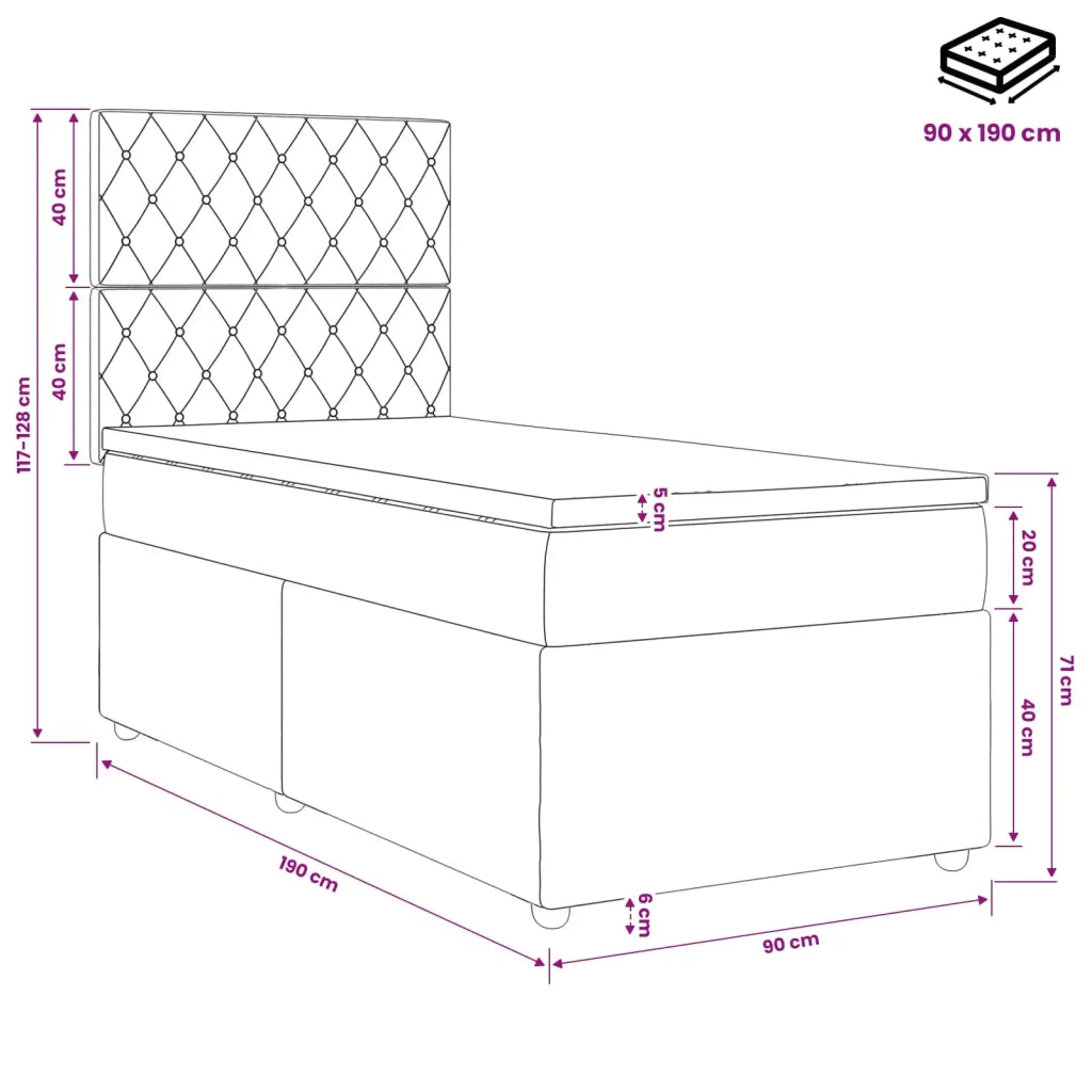 Letto box spring con materasso Grigio Scuro Singolo Velluto 3454710