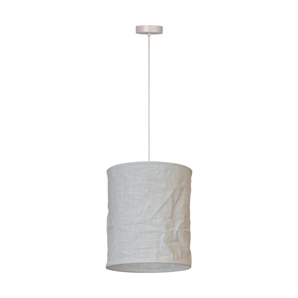Lampada sospesa TISSAJA bianca lino cilindrica 1xE27