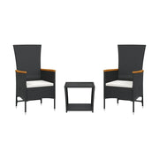 Set da Pranzo da Giardino 3 pz | Set Salotto da Giardino con Cuscini Nero in Polyrattan