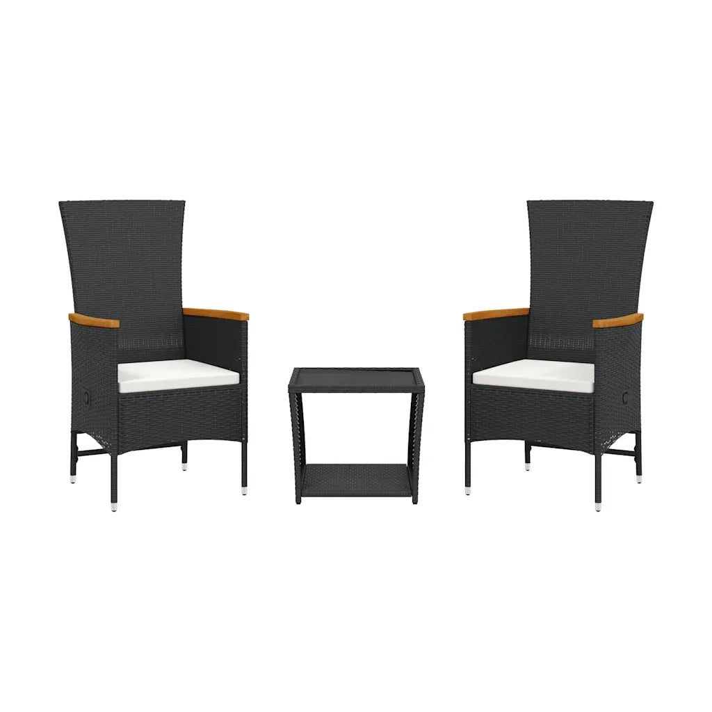 Set da Pranzo da Giardino 3 pz | Set Salotto da Giardino con Cuscini Nero in Polyrattan