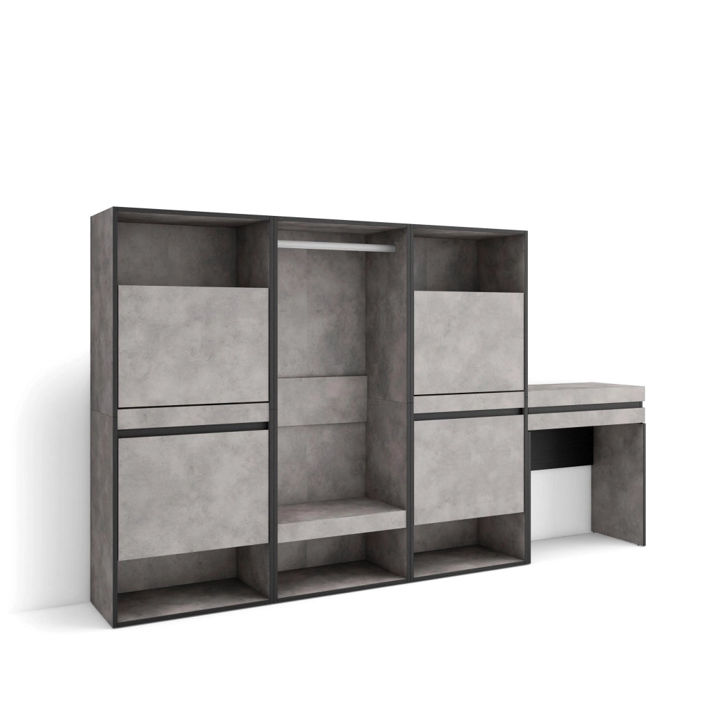 Scarpiera, 250x35x145cm, Camera da letto, Armadio Aperto, Tavolo da toeletta, grigio cemento RF3533