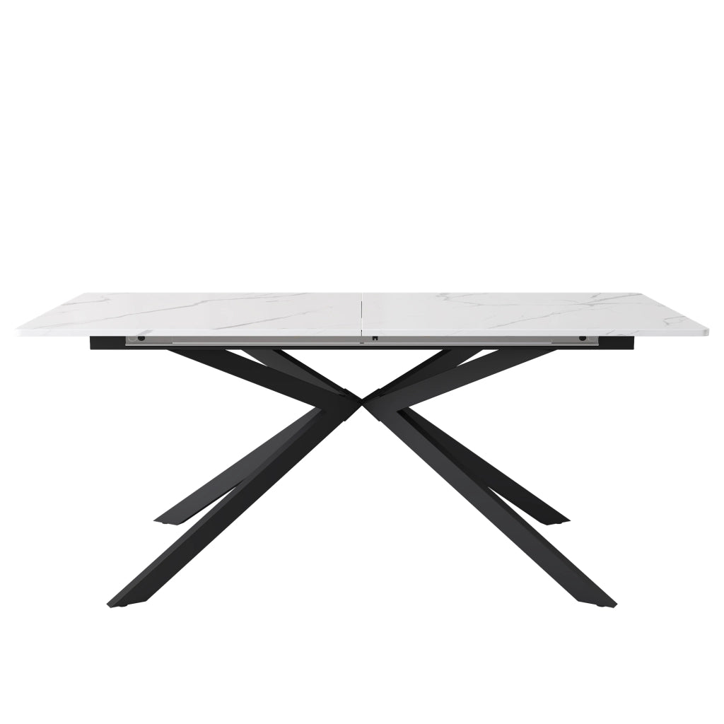 Tavolo allungabile con design a croce e effetto marmo per sala da pranzo e soggiorno in MDF e metallo nero bianco