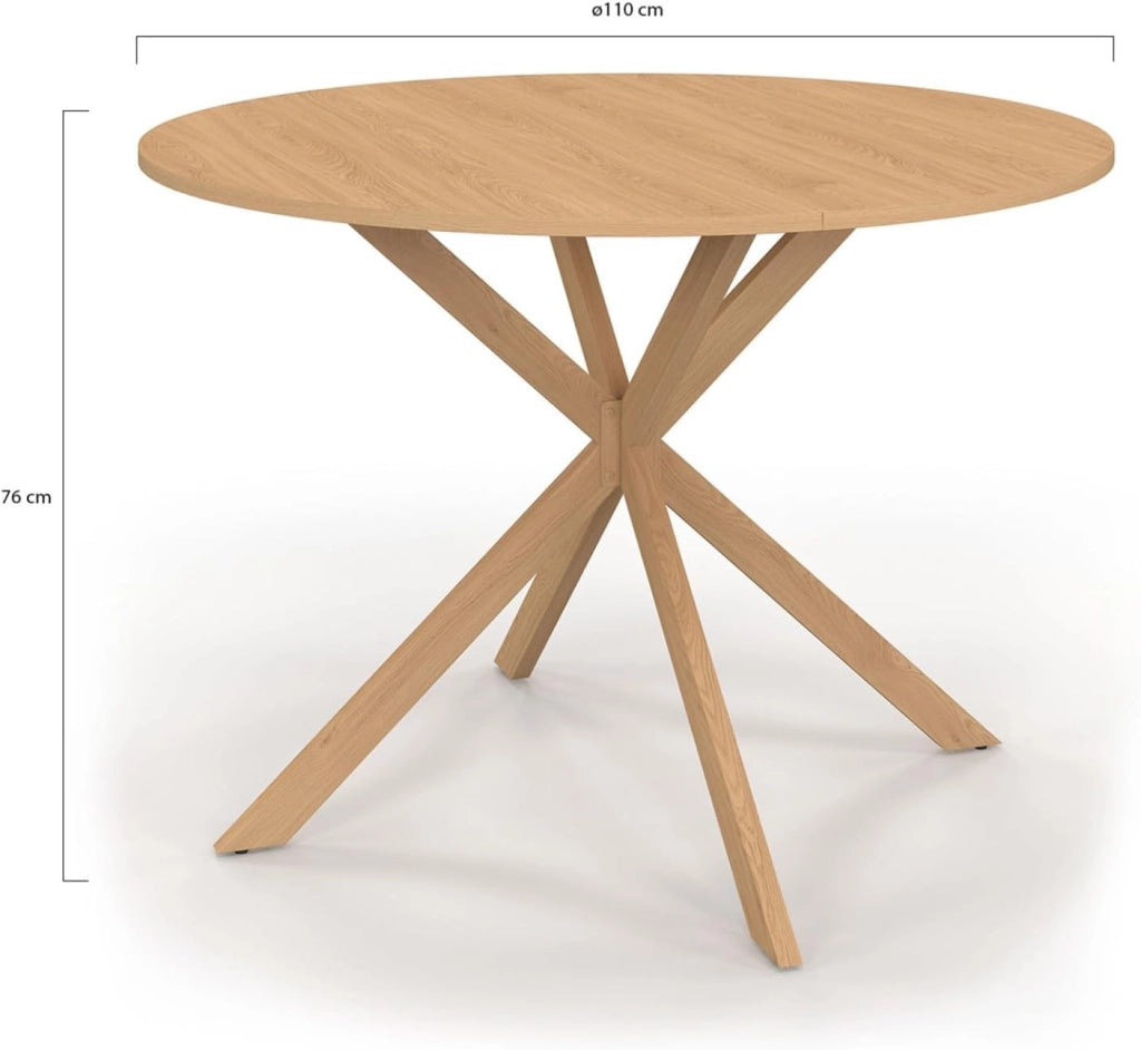 ALIX Tavolo da pranzo rotondo per 6 persone con gamba a ragno effetto faggio 110 cm