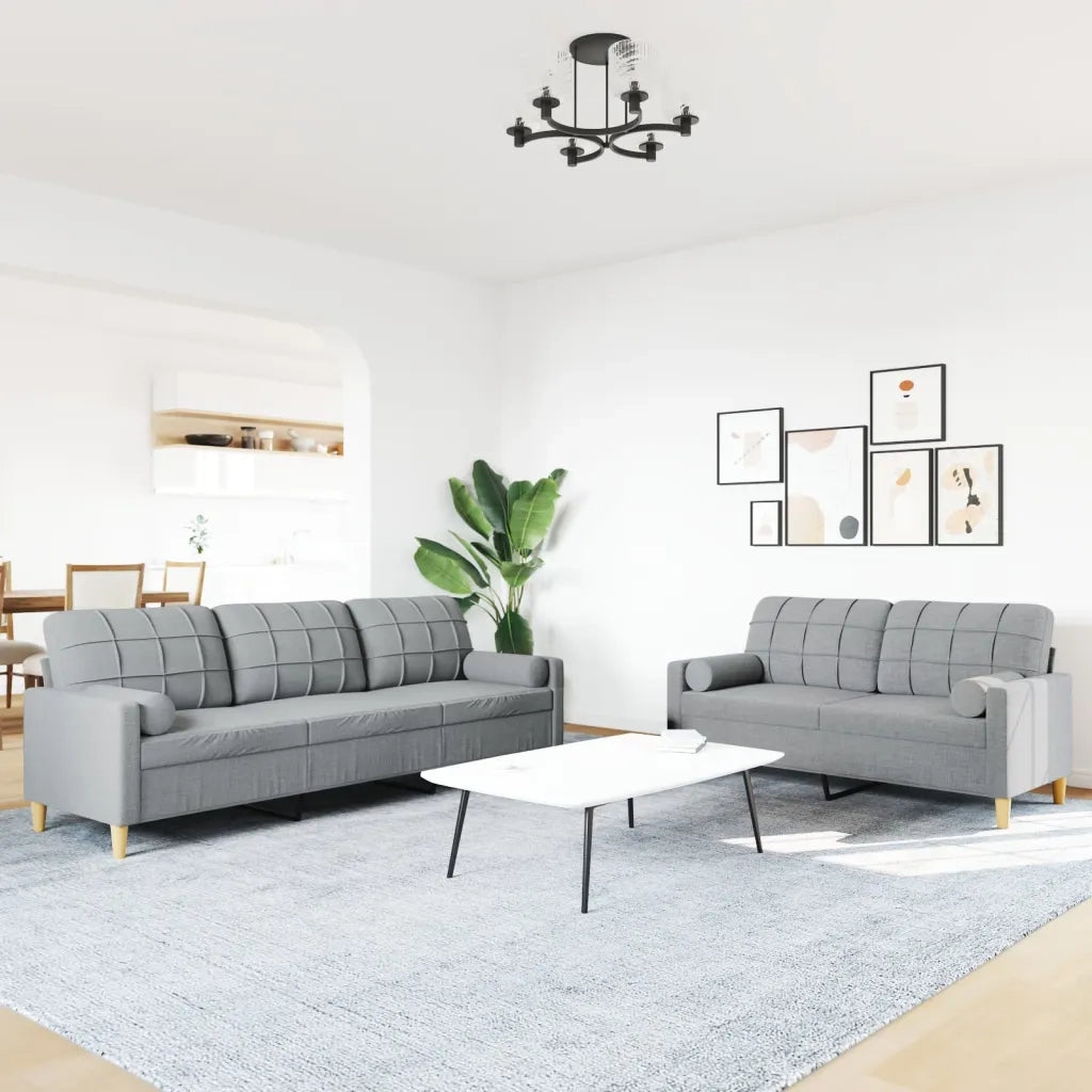 Set Divani 2 pz con Cuscini Decorativi Grigio Chiaro in Tessuto 3278335