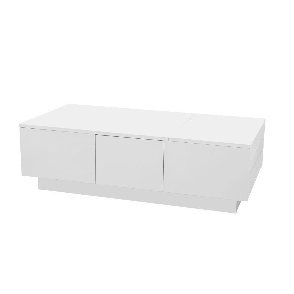 TAVOLINO da caffè 100x50x31 cm bianco lucido con cassetti e vani contenitore