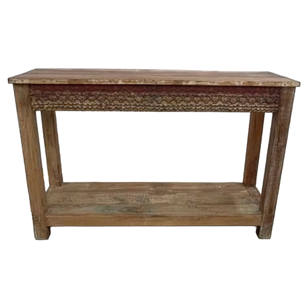 Tavolino da ingresso in legno marrone artigianale, 122x39x79 cm