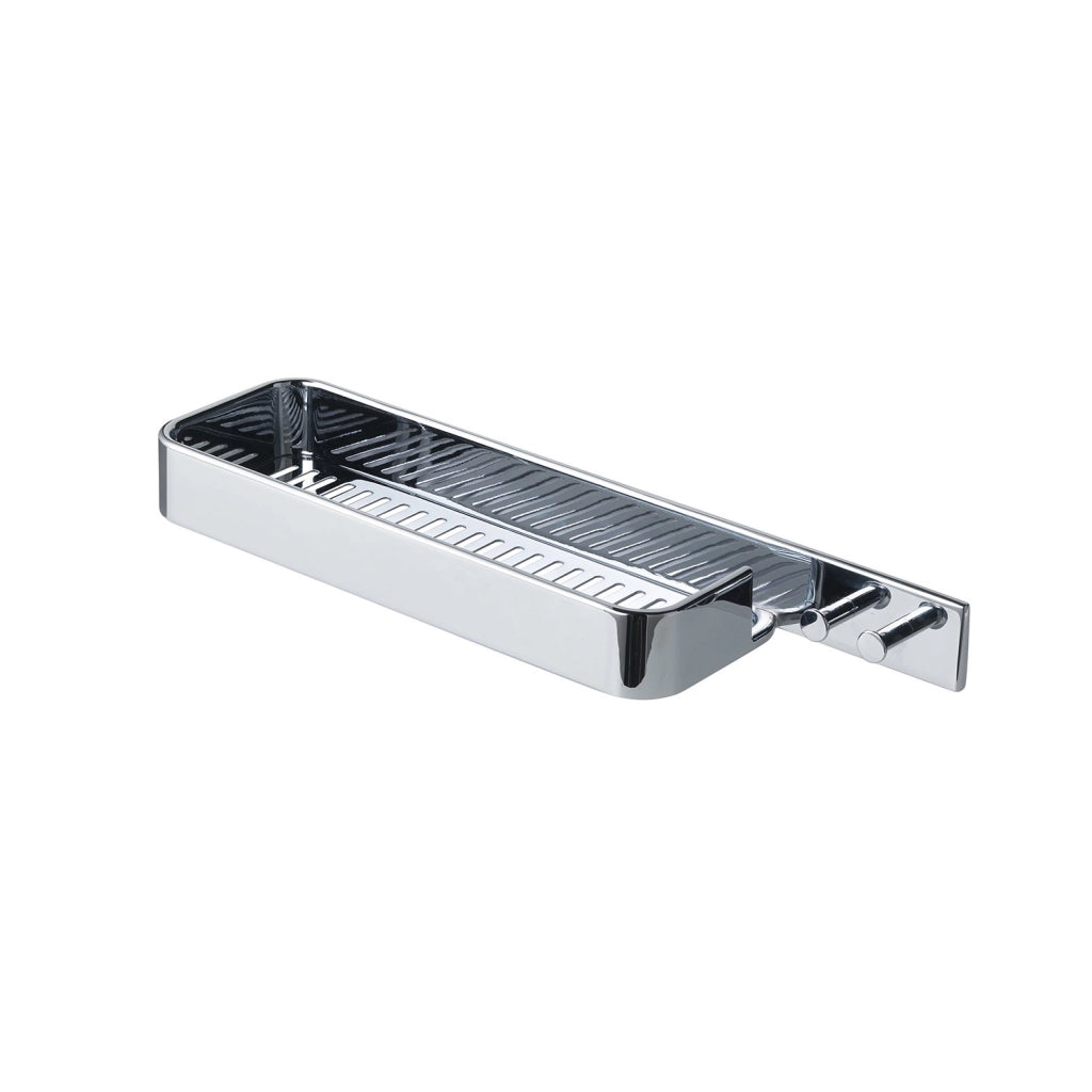 Portaoggetti rettangolare per doccia con appendini da muro in ottone, acciaio inox AISI 304 e Cromall A918 Gedy serie IL