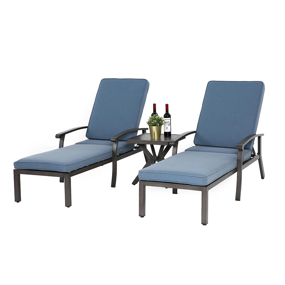 Chaise longue patio - Xylo - Alluminio resistente ruggine, cuscino blu impermeabile