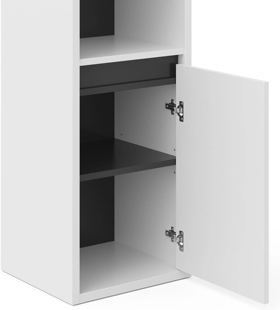 Mobiletto bagno Viola, Bianco, 38 x 80 cm, per montaggio a parete con vani a giorno e vani chiusi