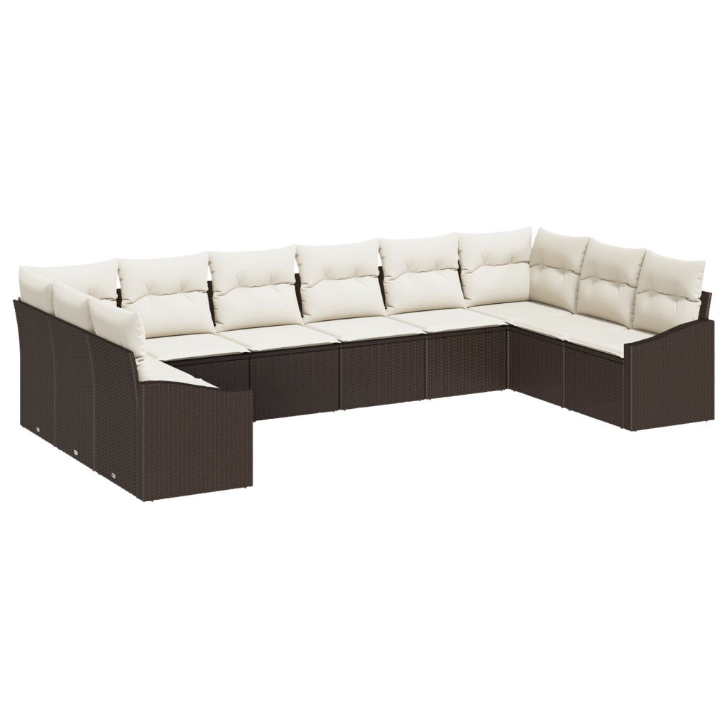 Set di 10 Pezzi Divano da Giardino con Cuscini Rattan Polyrattan