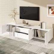 OKWISH Mobile TV con Ante e Cassetti, Gambe in Legno Massello, Stile Minimalista, per Soggiorno, PB, Bianco, 180×40×42 cm