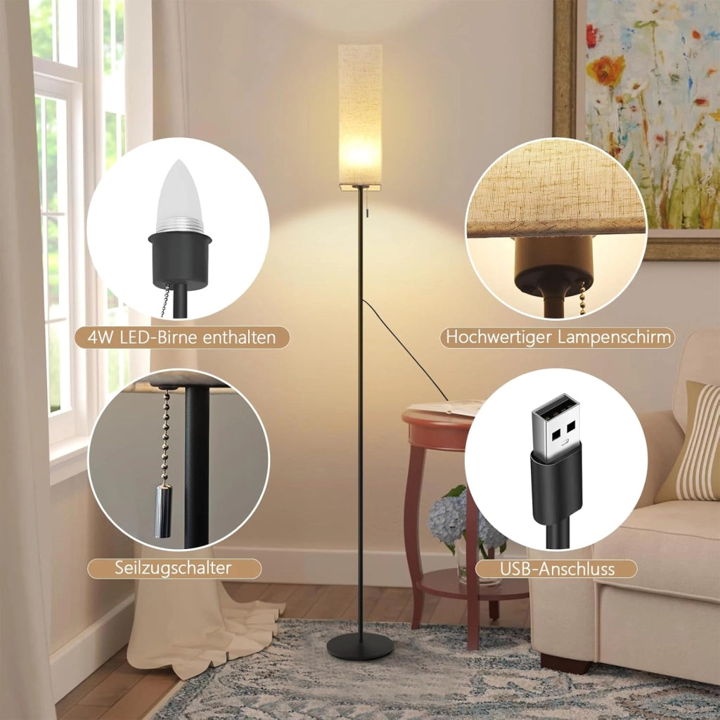 ZMH Lampada da terra LED retrò paralume tessuto dimmerabile interruttore cavo per soggiorno