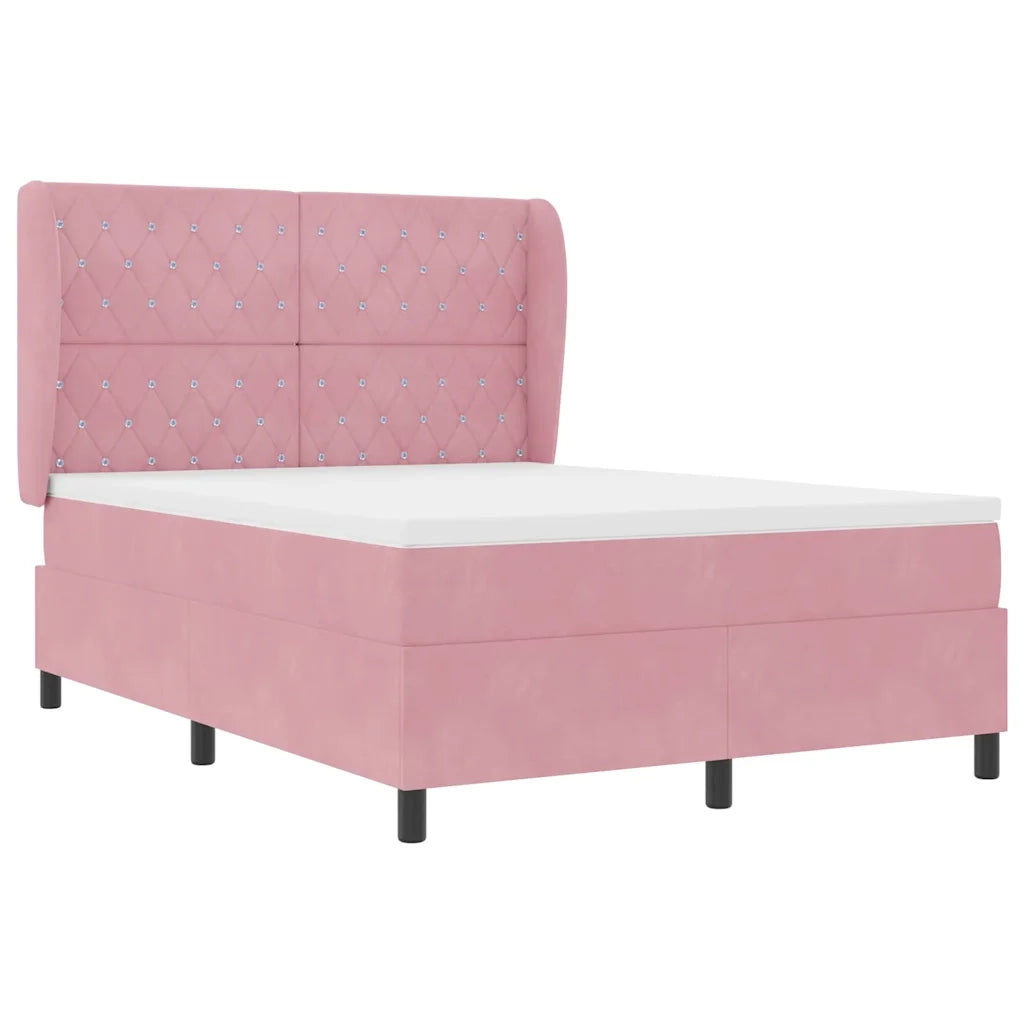 Letto a molle con materasso Rosa 200 x 140 cm Velluto 3340879