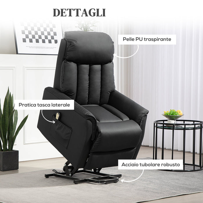 Poltrona Relax Reclinabile Alzapersone Elettrica con Telecomando Nero