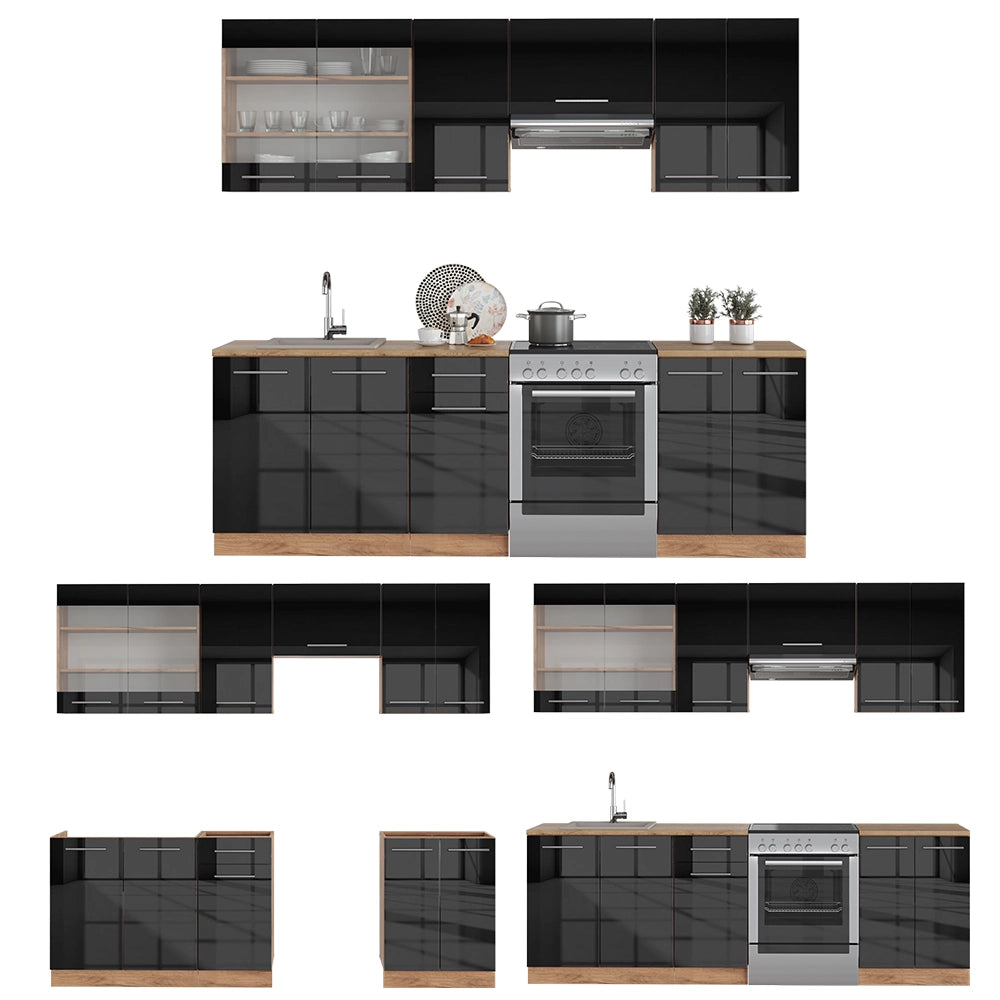 Vicco Cucina componibile Antracite lucido/oro power oak 240 cm senza piano di lavoro