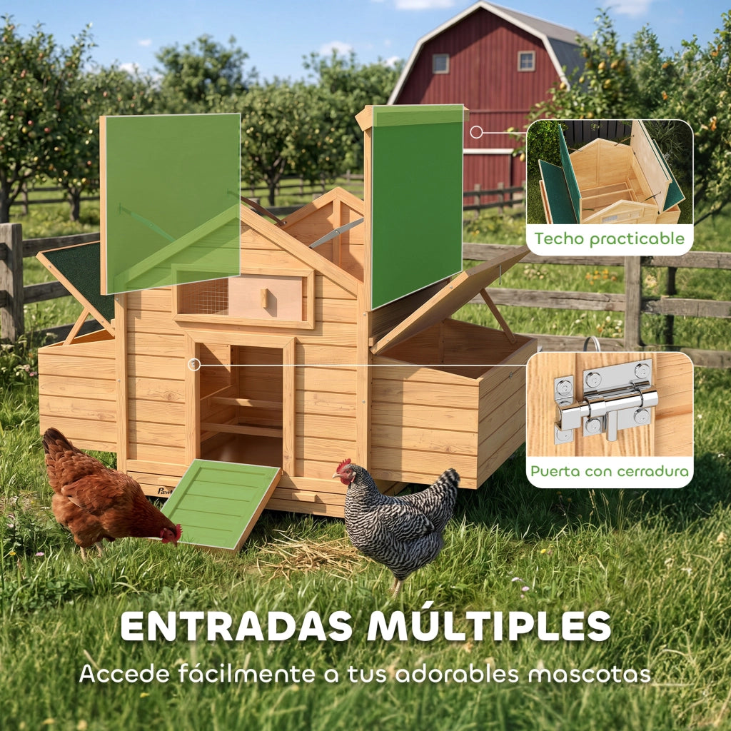 Pollaietto per Giardino in Legno con 2 Nidi ¨C Zephmum ¨C 150x100x96,5 cm Giallo