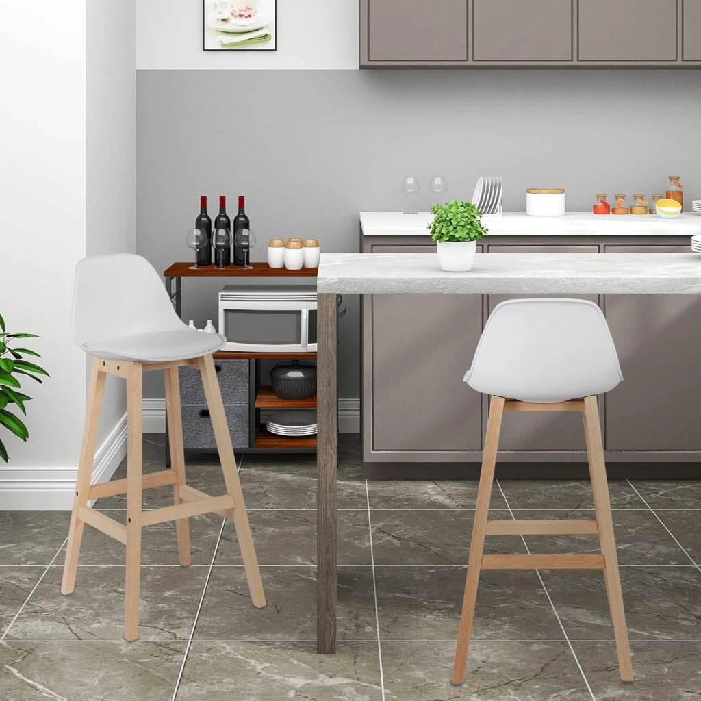Sgabello da Bar Sedia Alta Cucina Ristorante con Schienale Poggiapiedi PU Legno Moderno 1 Pezzo Bianco
