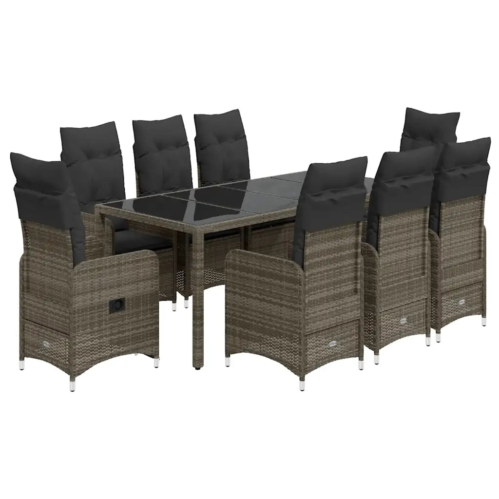 vidaXL Set Bistrò da Giardino 9 pz con Cuscini in Polyrattan Grigio