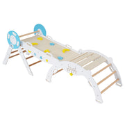 Set triangolare 7 in 1 legno montessori nautico arrampicata scivolo-Set scala arco labirinto palestra interna pieghevole bambini Bianco