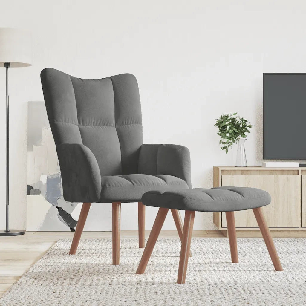Poltrona Relax con Poggiapiedi Grigio Scuro in Velluto 328063
