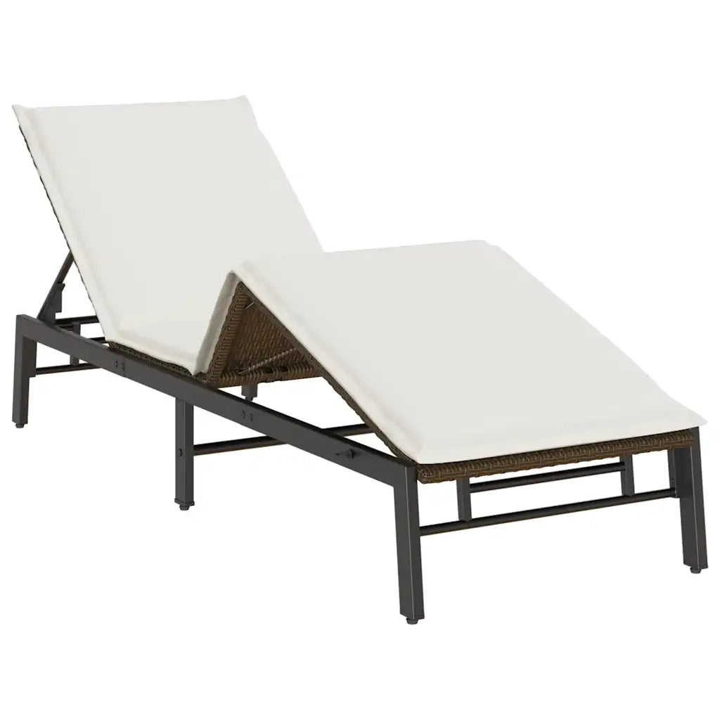 Lettino Prendisole | Sdraio da giardino | Lettino da sole con Cuscino Marrone in Polyrattan