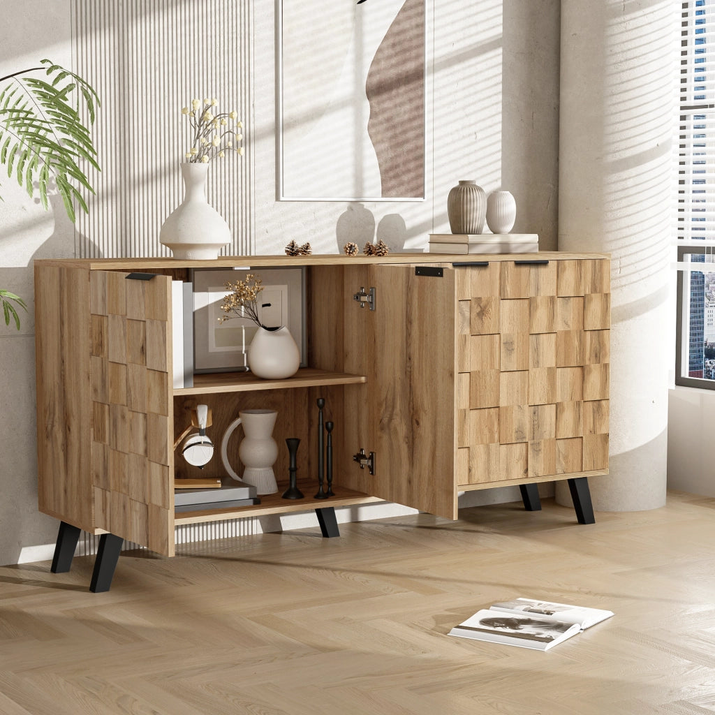 Credenza con 4 Ante e Ripiani Regolabili; Motivo Geometrico; in Pannello Truciolare; Legno; 160;5¡Á35;5¡Á78 cm