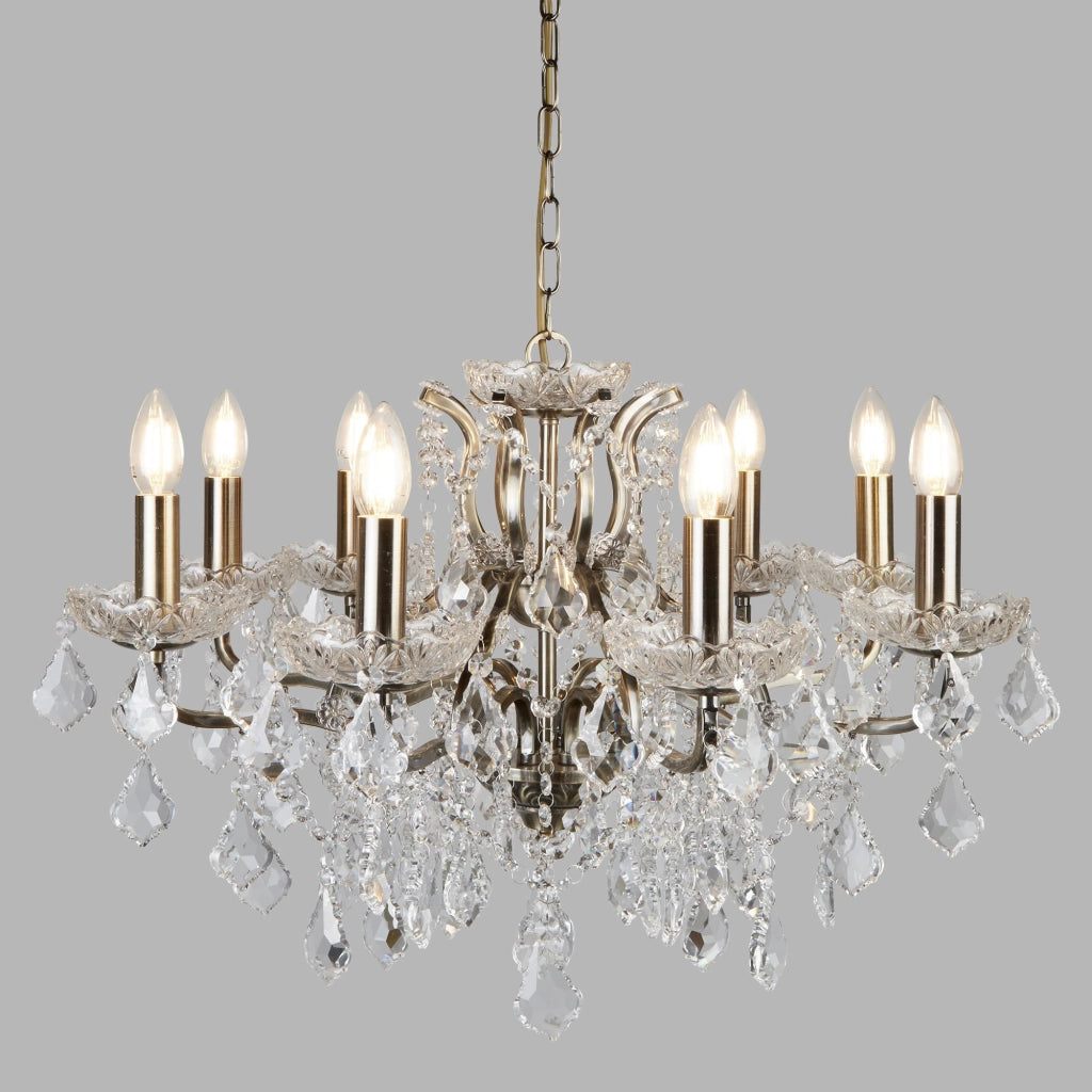 Lampadario Classico Parigi Acciaio Ottone Vetro Trasparente 8 Luci E14