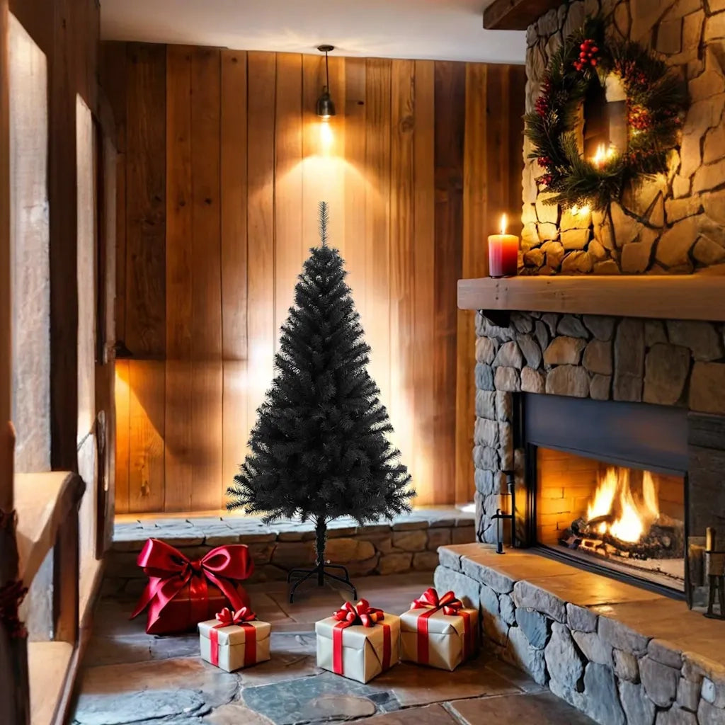 Albero di Natale | Decorazioni natalizie Artificiale Sottile con Base Nero 150 cm PVC