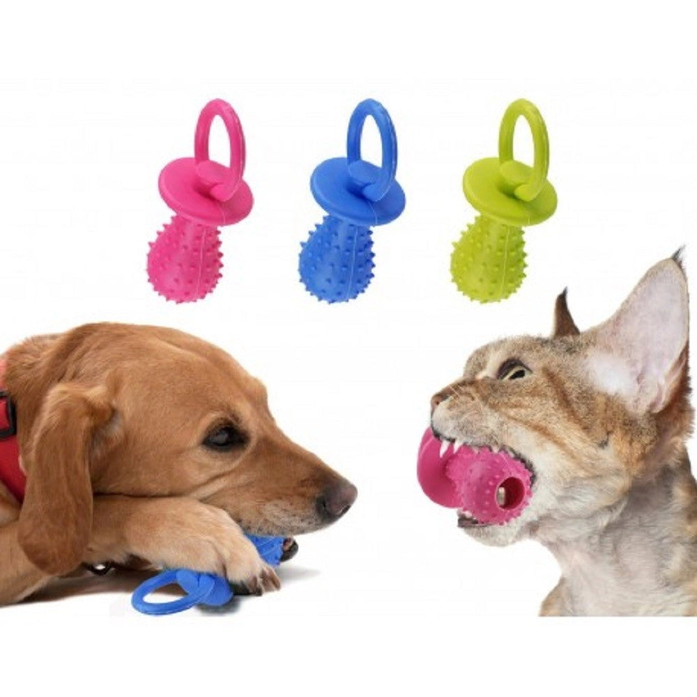 Trade Shop - Gioco Riportino Per Animali Ciuccio In Gomma Sonoro 14 Cm Morbido Per Cani Gatti -