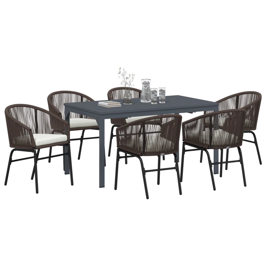 Set da pranzo da giardino con cuscini marroni in rattan polietileno
