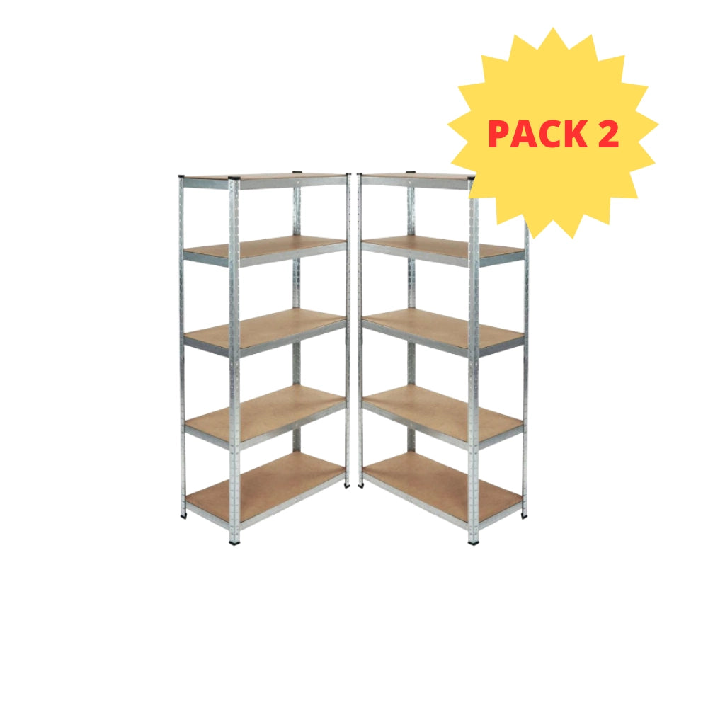 KIT 2 Scaffale in MDF Zincato 5 ripiani: 90x40x180Cm portata 875Kg 175Kg ripiano