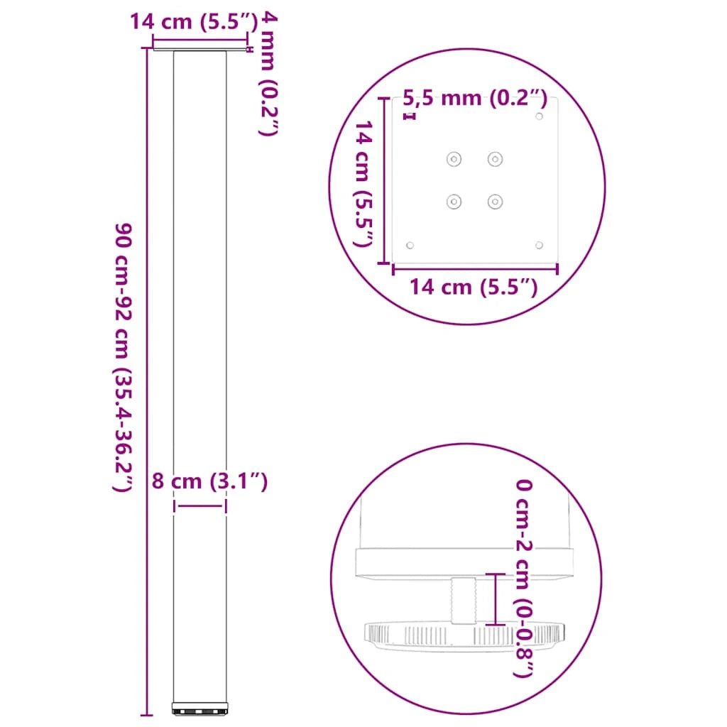 Set di 4 gambe per tavolo da bar 90 x 92 cm con piedini regolabili design moderno in acciaio bianco 02_0056770