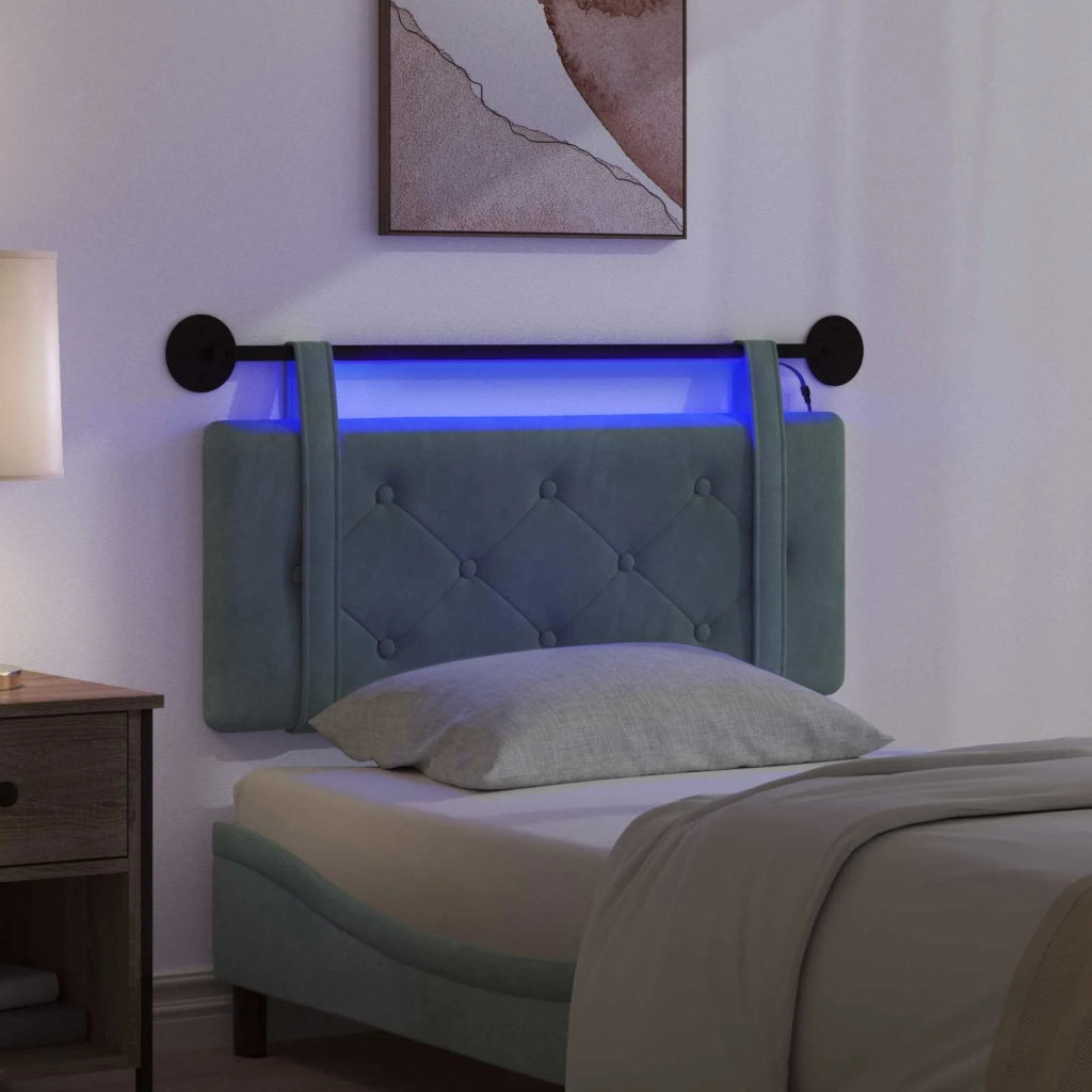 Testiera | Testata sospesa Con luce LED Verde Mare Velluto