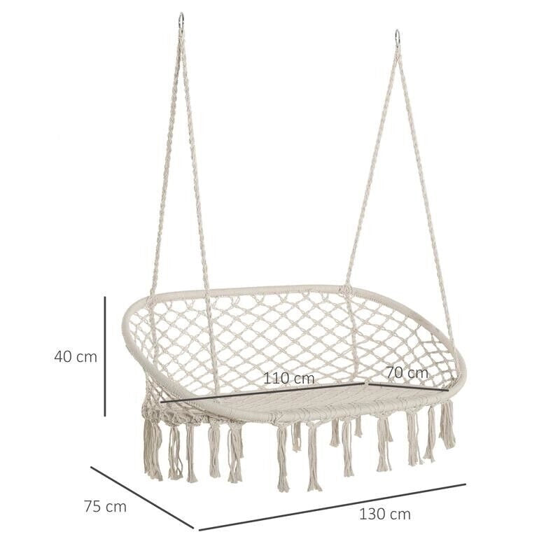 AMACA A DONDOLO DA GIARDINO E CASA A 2 POSTI, TELAIO METALLO E SEDUTA COTONE 130X75X40CM, BIANCO CREMA