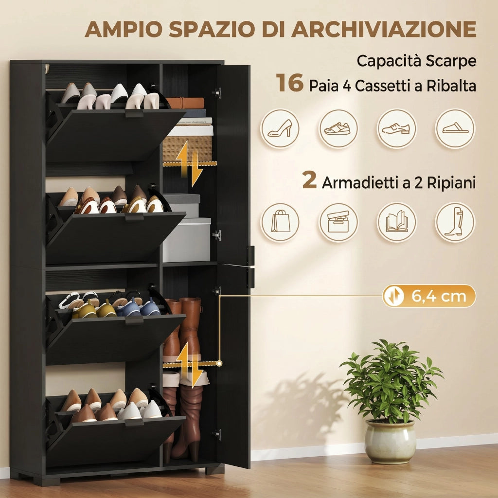 Scarpiera con Specchio e 4 Cassetti a Ribalta ¨C Zephmum ¨C Nero