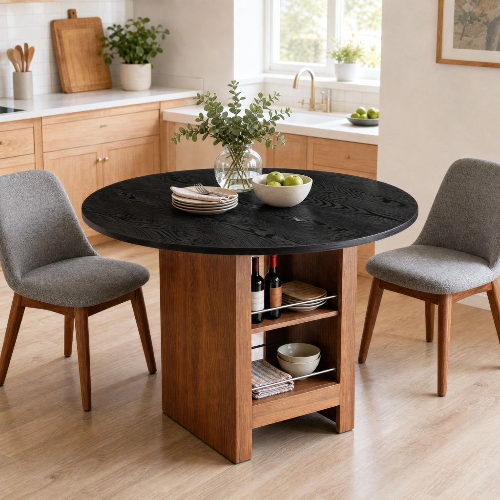 Tavolo da pranzo con vani aperti - per cucina e sala da pranzo - in MDF - nero e noce