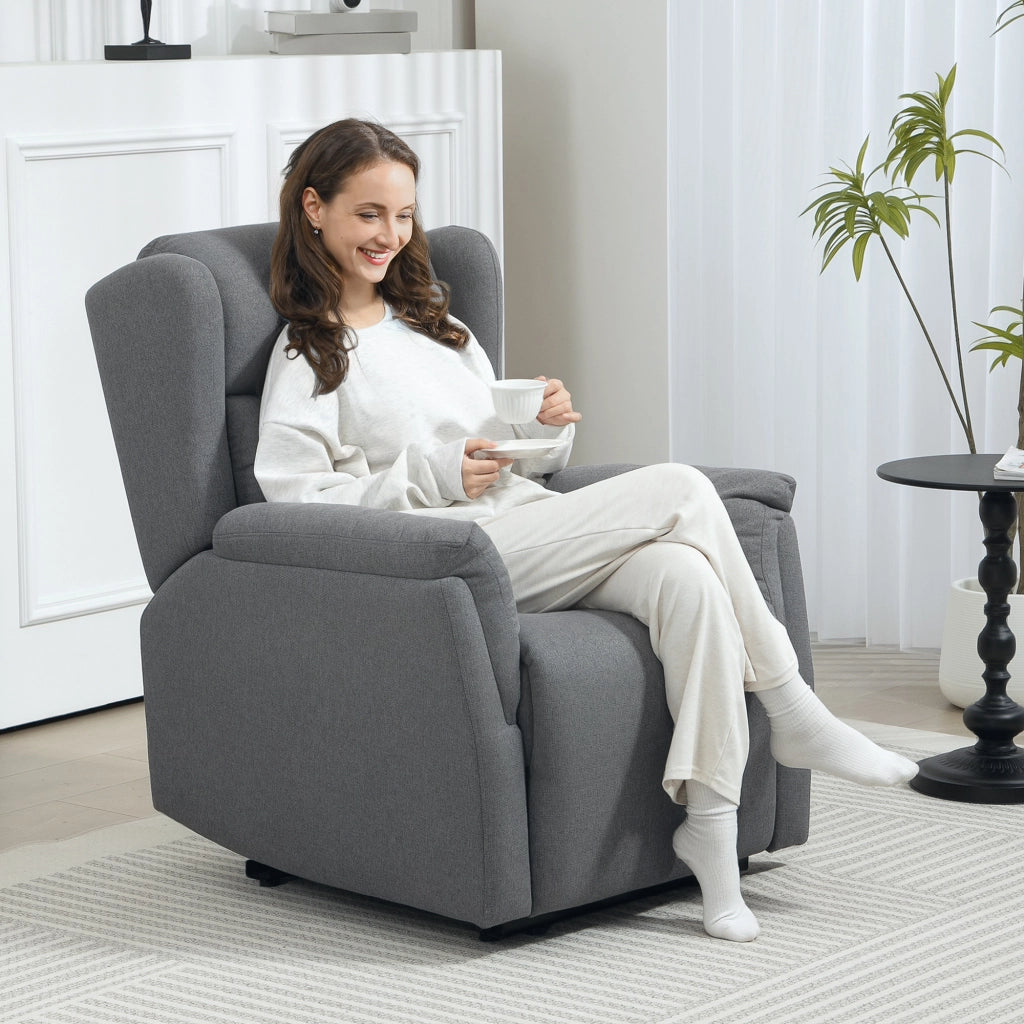 Poltrona Relax Reclinabile con Funzione Liegefunktion, Tessuto Lino, Grigio Scuro