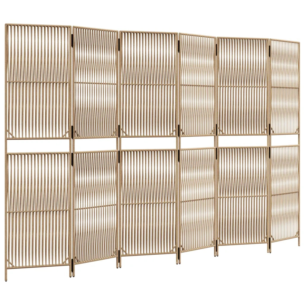 Divisorio per Ambienti | Divider per stanze | Paravento a 6 Pannelli Beige in Polyrattan