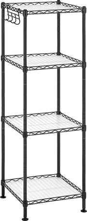 Rack per bagno, a scaffolding con 4 livelli, metallico con capacità di carico fino a 80 kg, 4 piastre in PP, ganci rimovibili, 30 x 30 x 102 cm, per ambienti piccoli, nero