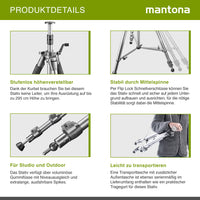Mantona Alto Cavalletto fotografico, altezza regolabile fino a 295 cm, alluminio, max 6 kg, Treppiedi Stativo fotografia