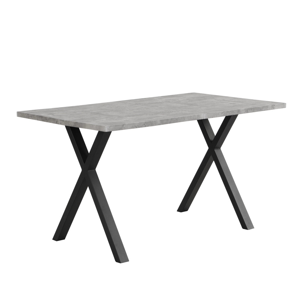 Tavolo da pranzo moderno con gambe incrociate in metallo; MDF; grigio e nero