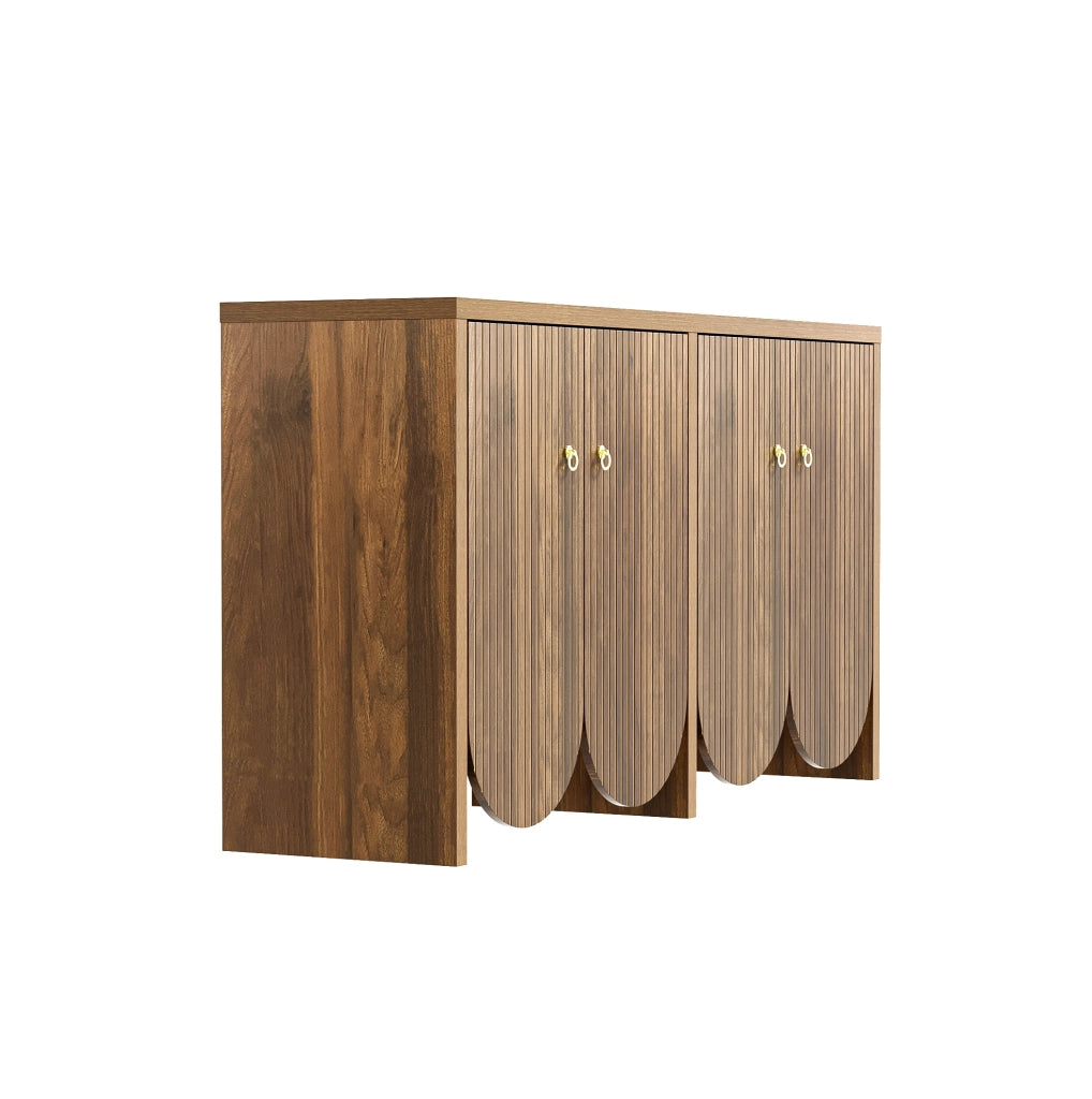 Credenza in MDF effetto noce con 4 ante, 147x40x80 cm